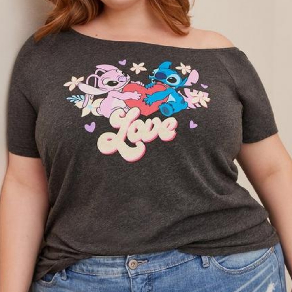 DISNEY STITCH RELAXED FIT COTTON OFF SHOULDER TOP